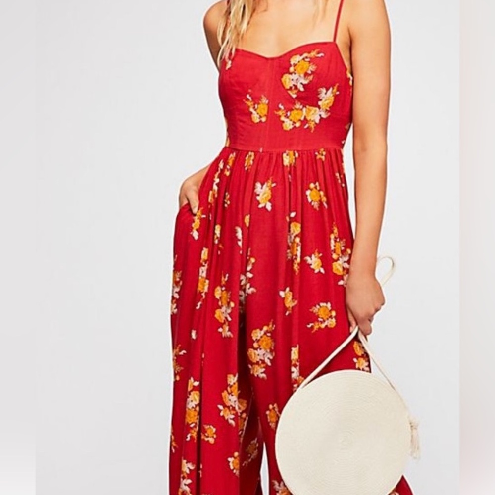 Red Floral Wide-Leg Jumpsuit